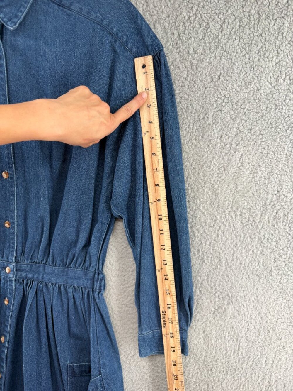 Vintage Eddie Bauer Denim Shirt Dress Small Maxi Chambray Cotton Prairie Pockets - Picture 13 of 14